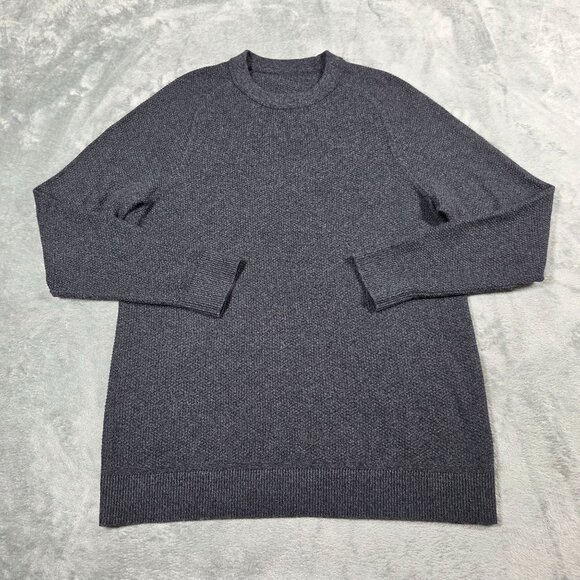 Lululemon Sweater Mens Medium Heathered Black Gray Textured Knit Crewneck M3DQBS - Picture 1 of 7